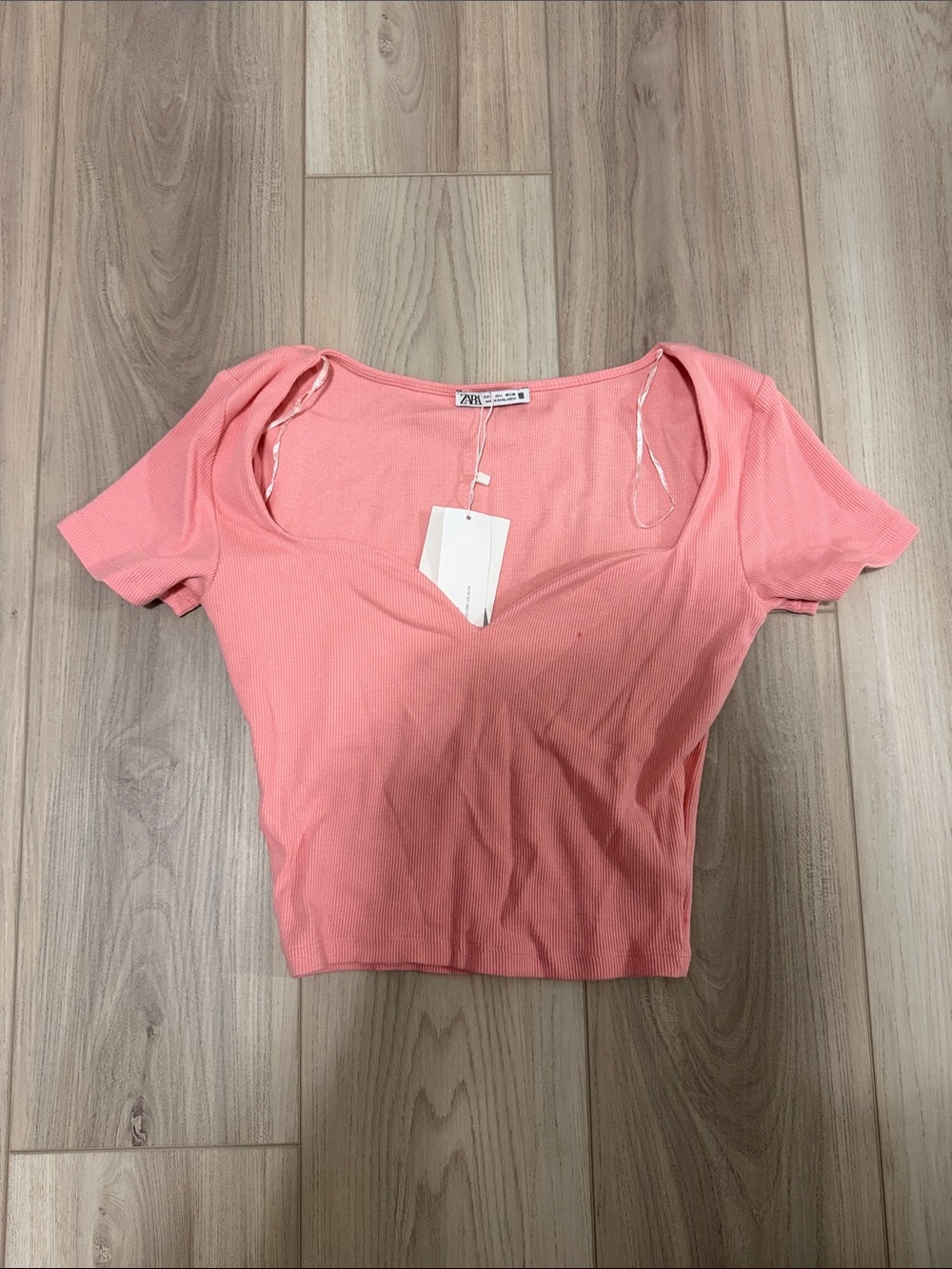 Zara Coral Pink Scoop Neck Ribbed Crop Top